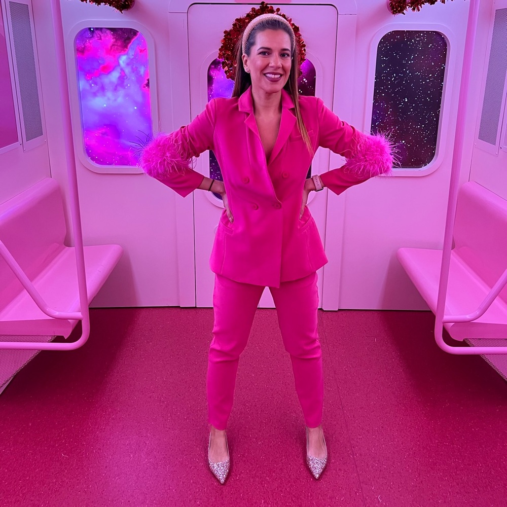 Pink Feather Blazer and Pant Suit